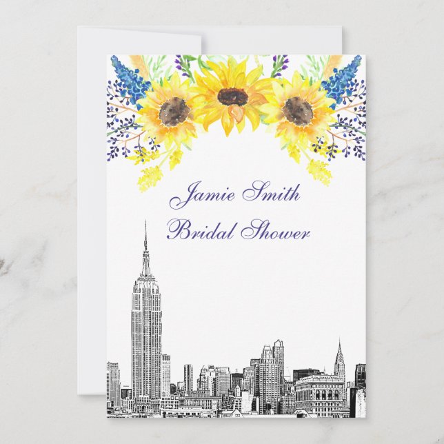 NYC Skyline ESB Etch Sunflower #2 Bridal Shower Invitation (Front)