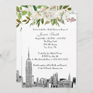 NYC Skyline ESB Etch White Floral Bridal Shower Invitation