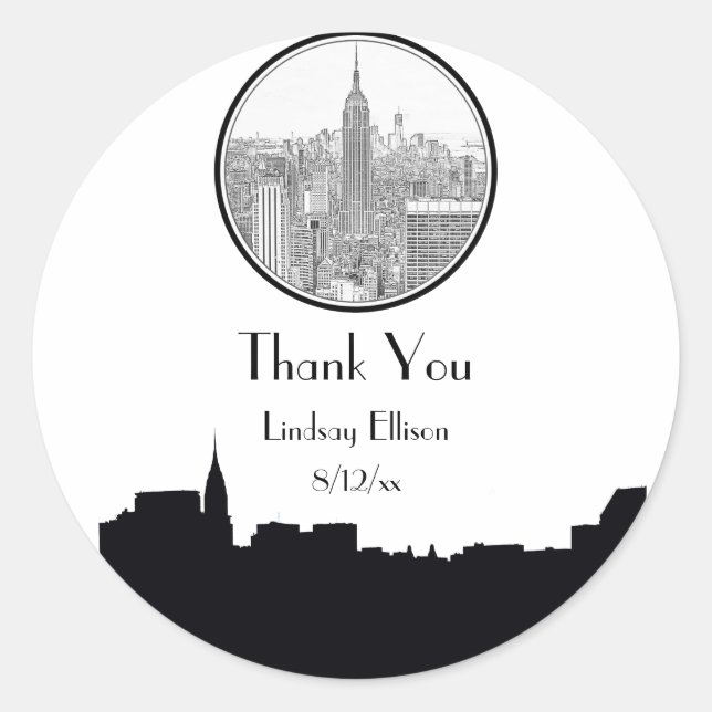 NYC Skyline ESB Round Etched 01S Favour Tag (Front)