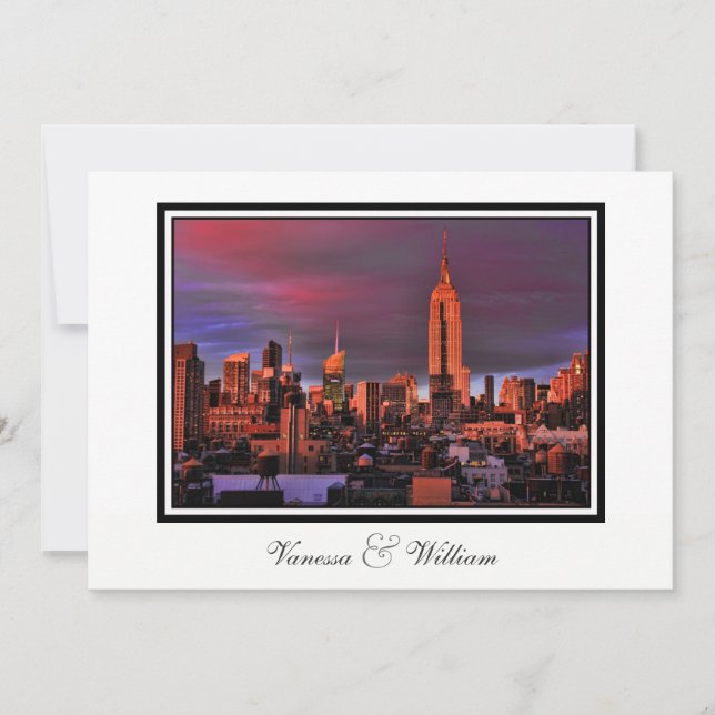 NYC Skyline ESB Surreal Sunset  Wedding Invite (Front)