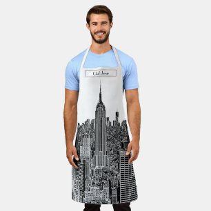 NYC Skyline ESB Top of the Rock Etched White BG Apron