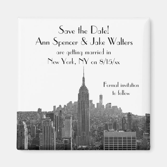 NYC Skyline ESB Top of the Rock Save the Date Magnet (Front)
