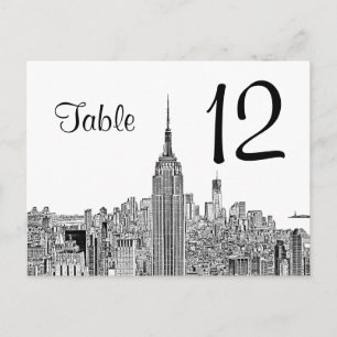 NYC Skyline ESB Top of the Rock Table Number Postcard