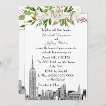 NYC Skyline ESB White Floral Watercolor Wedding