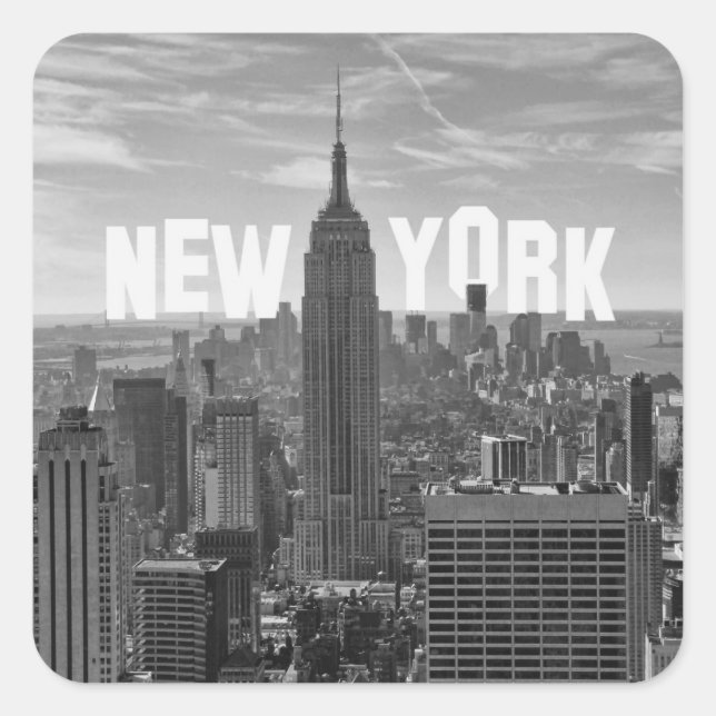 NYC Skyline ESB, WTC BW 2C Square Sticker (Front)