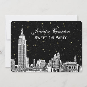 NYC Skyline Etch Starry DIY BG Colour SQ Sweet 16 Invitation