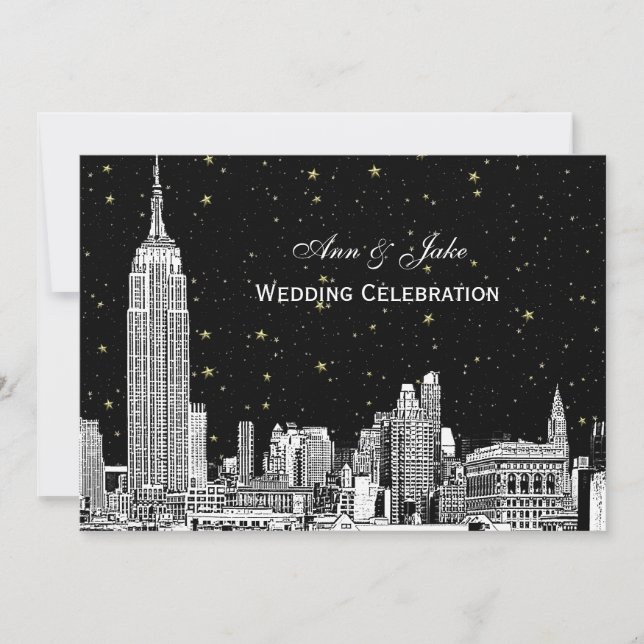 NYC Skyline Etch Starry DIY BG Wedding Invite (Front)