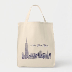 NYC Skyline Etched 01 Blue Tote Bag