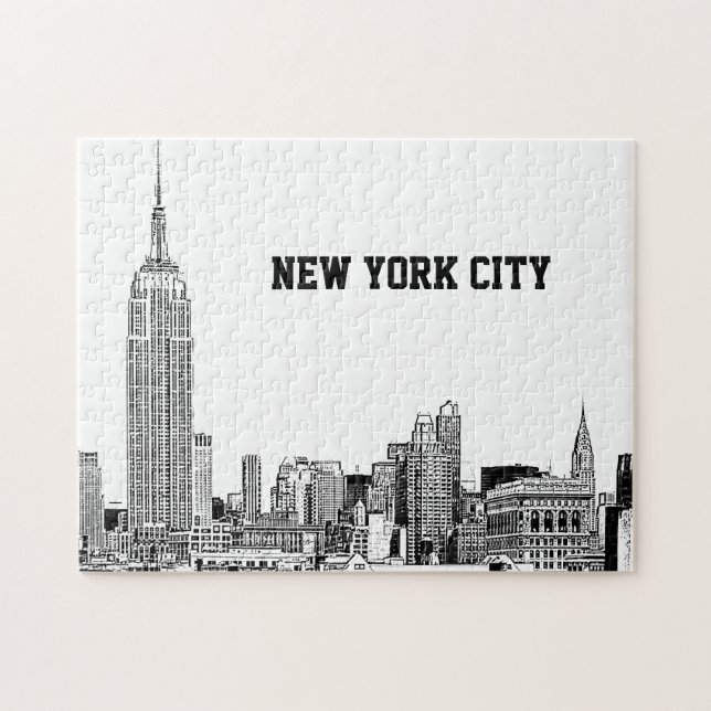 NYC Skyline Etched 01 Jigsaw Puzzle (Horizontal)