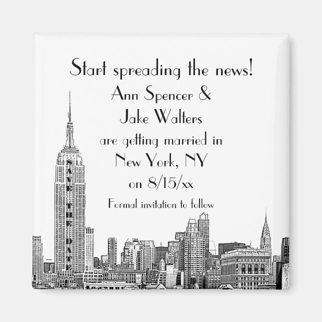 NYC Skyline Etched 01 Save the Date Magnet (Front)