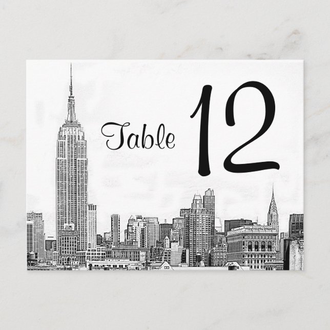 NYC Skyline Etched 01 Table Number Postcard (Front)