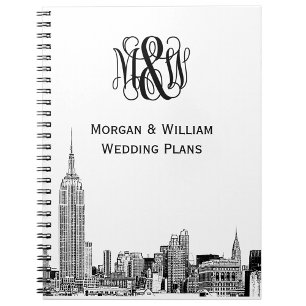 NYC Skyline Etched 01 Vine Script Monogram Notebook