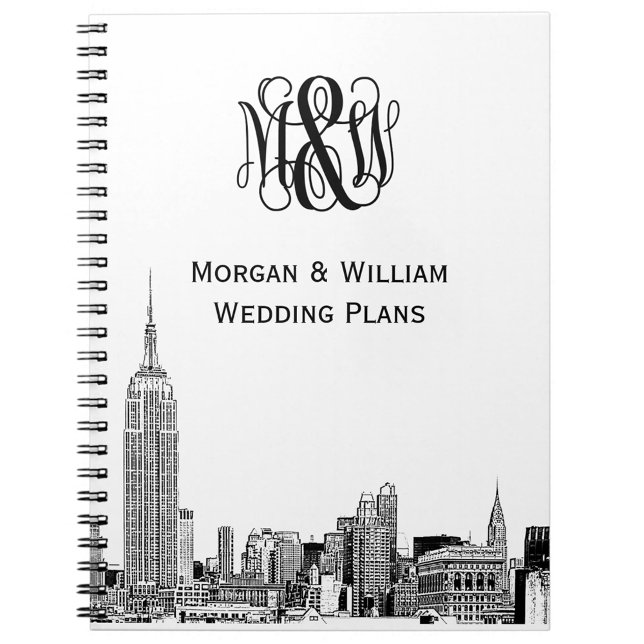 NYC Skyline Etched 01 Vine Script Monogram Notebook (Creator Uploaded)