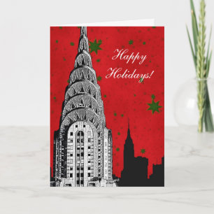 NYC Skyline Etched Chrysler Bldg Christmas Holiday