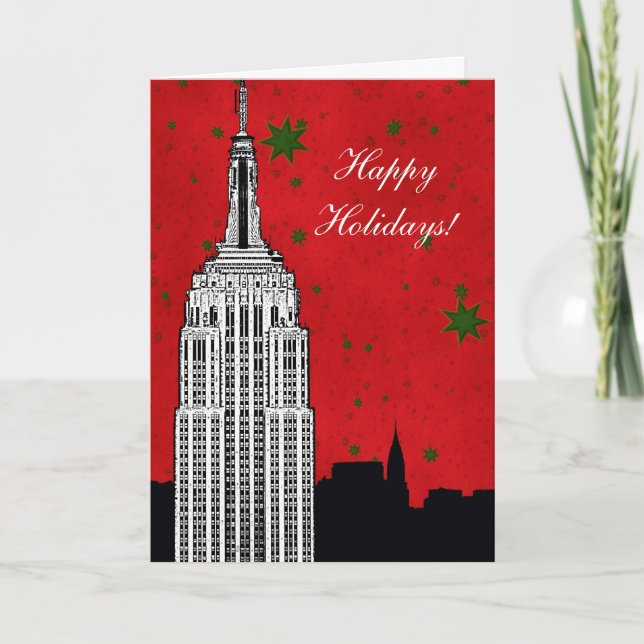 NYC Skyline Etched ESB 2 Christmas Holiday Card (Front)