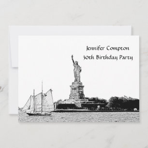 NYC Skyline Etched St of Liberty Birthday Party Invitation
