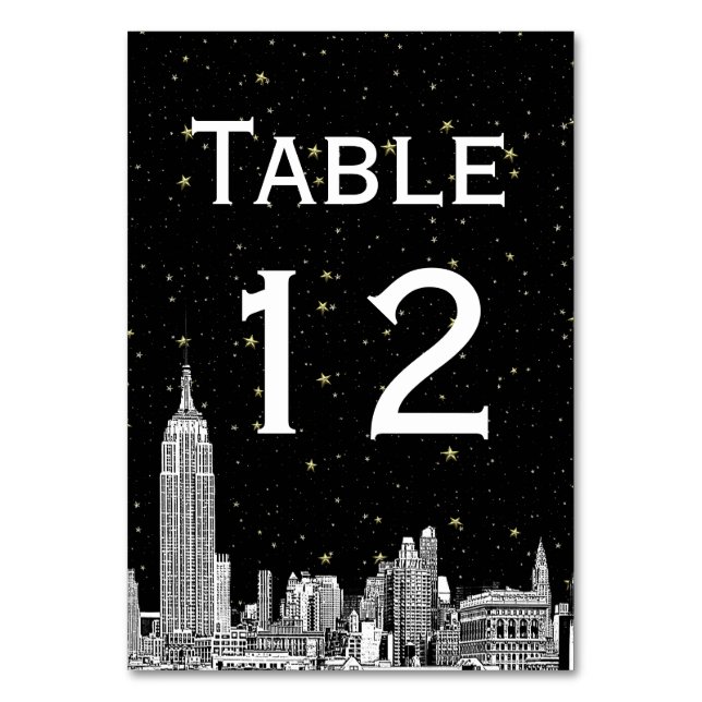 NYC Skyline Etched Starry DIY BG SQ Table Number (Front)