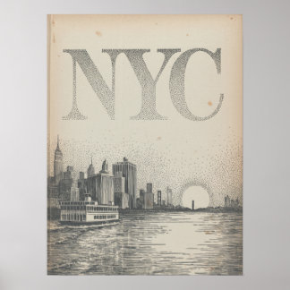 NYC Skyline Ferry View With Empire State Building Poster