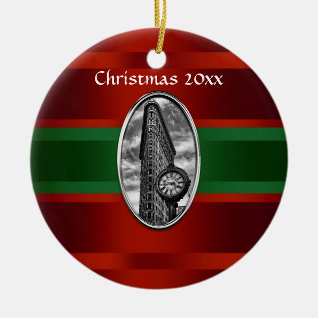 NYC Skyline: Flatiron Building Xmas #3 Ceramic Ornament (Front)