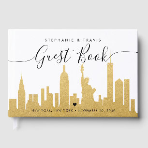 NYC Skyline Gold New York Destination Wedding Guest Book