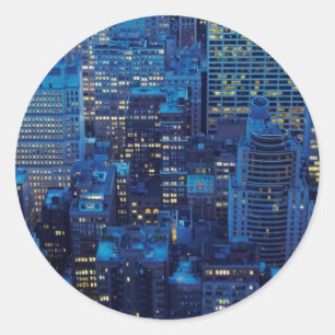 NYC Skyline, high angle view at dusk Classic Round Sticker
