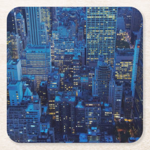 NYC Skyline, high angle view at dusk Square Paper Coaster