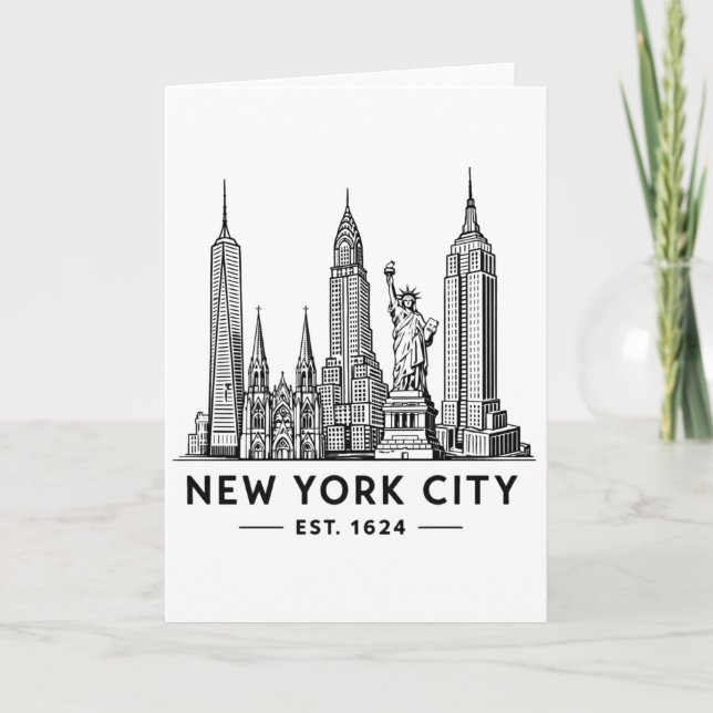 NYC Skyline Illustration with Statue of Liberty Card (Front)