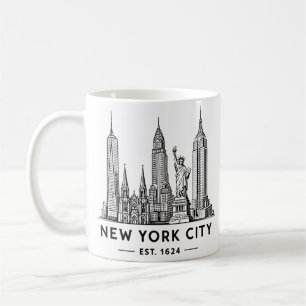 NYC Skyline Illustration with Statue of Liberty Coffee Mug