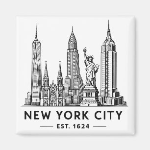 NYC Skyline Illustration with Statue of Liberty Magnet