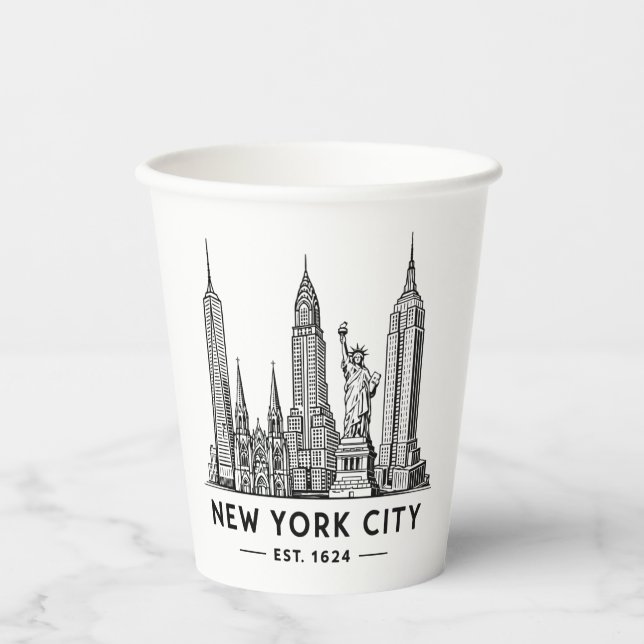 NYC Skyline Illustration with Statue of Liberty Paper Cups (Front)