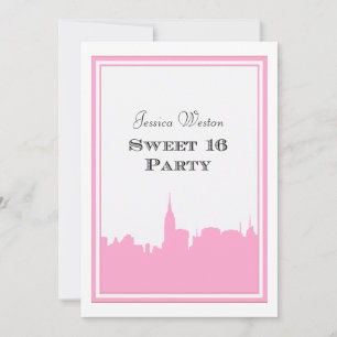 NYC Skyline Pink Silhouette #2 DIY Sweet 16 Invitation