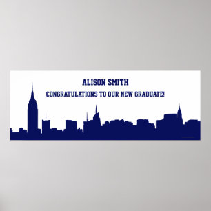 NYC Skyline Silhouette Graduation Party Banner NB Poster