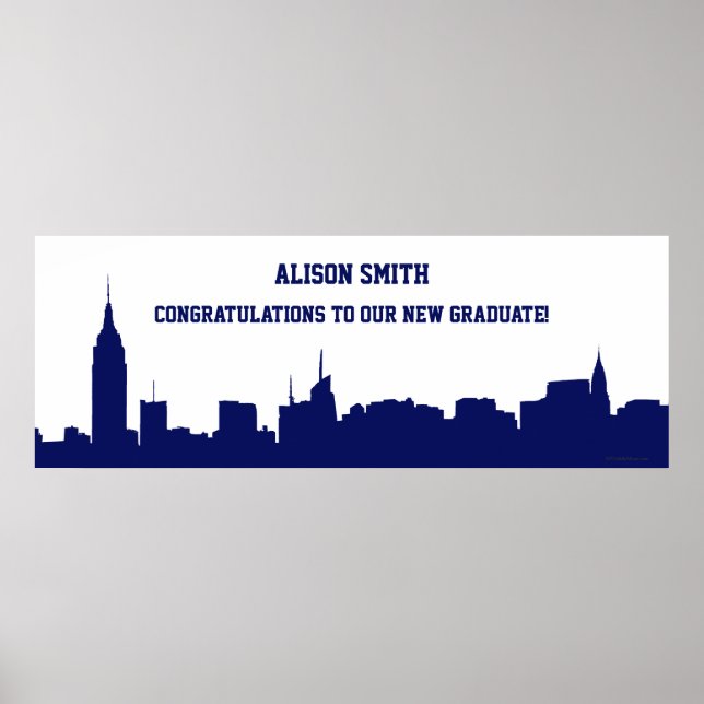 NYC Skyline Silhouette Graduation Party Banner NB Poster (Front)