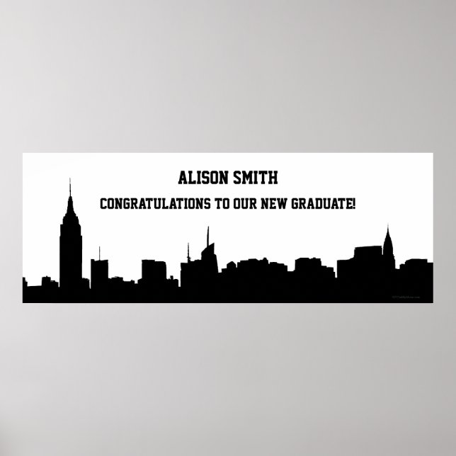 NYC Skyline Silhouette Graduation Party Banner Poster (Front)