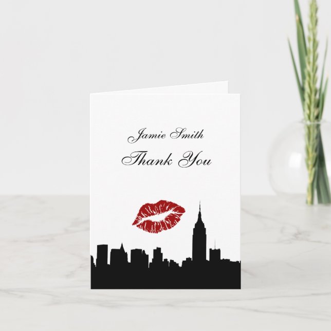 NYC Skyline Silhouette, Kiss ESB #1 BW Thank You Card (Front)