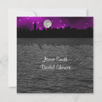 NYC Skyline Silhouette Moon Purpl Bridal Shower SQ