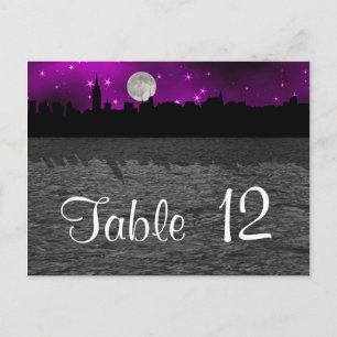 NYC Skyline Silhouette Moon Purple Table Number Postcard