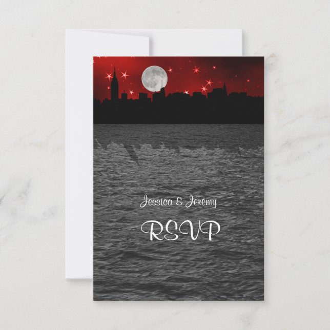 NYC Skyline Silhouette Moon Red RSVP 1 (Front)