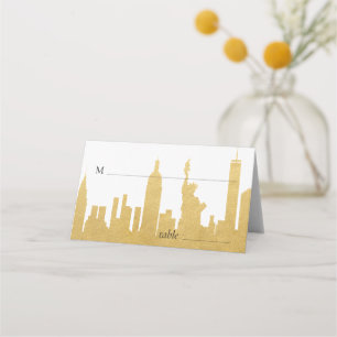 NYC Skyline Silhouette New York City Gold Escort Place Card