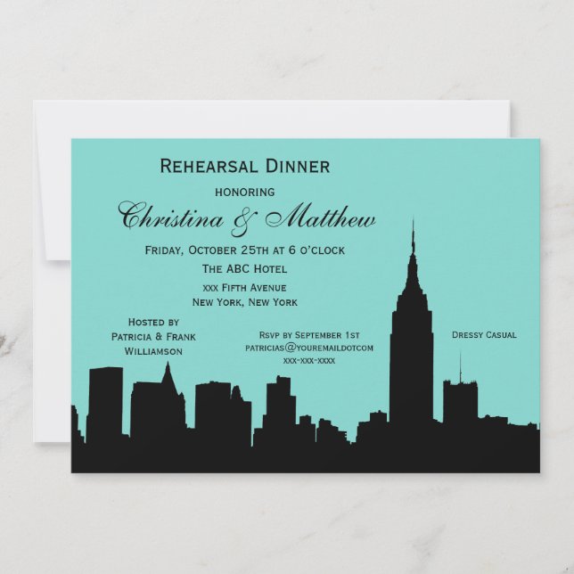 NYC Skyline Silhouette Rehearsal Dinner #E Invitation (Front)
