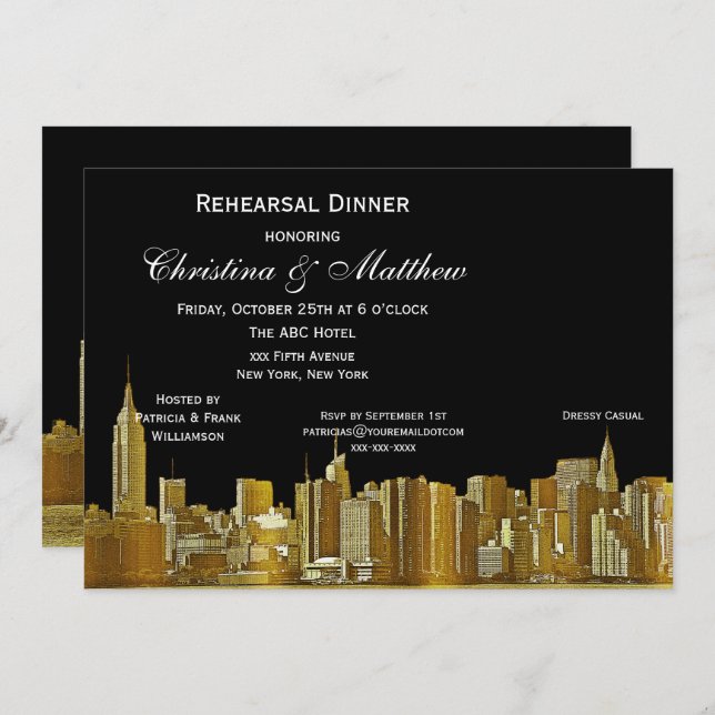 NYC Skyline Silhouette Rehearsal Dinner Invitation (Front/Back)