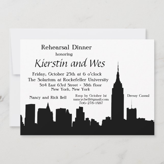 NYC Skyline Silhouette Rehearsal Dinner - NB Invitation (Front)
