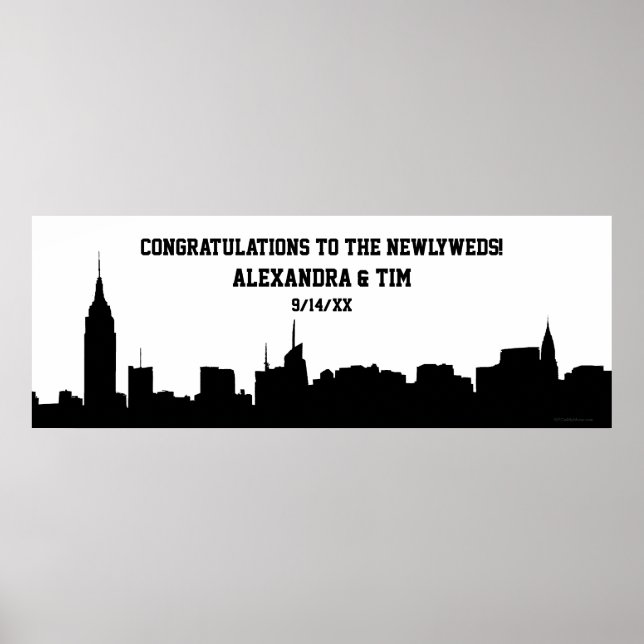 NYC Skyline Silhouette Wedding Party Banner Poster (Front)
