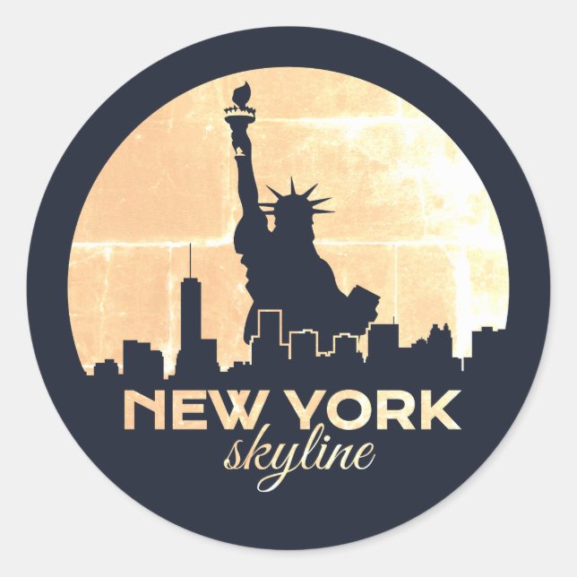NYC Skyline Statue of Liberty Silhouette Classic Round Sticker (Front)