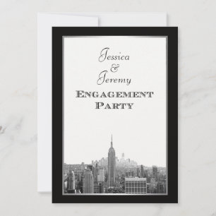 NYC Skyline Top of the Rock ESB Etched Engagement Invitation