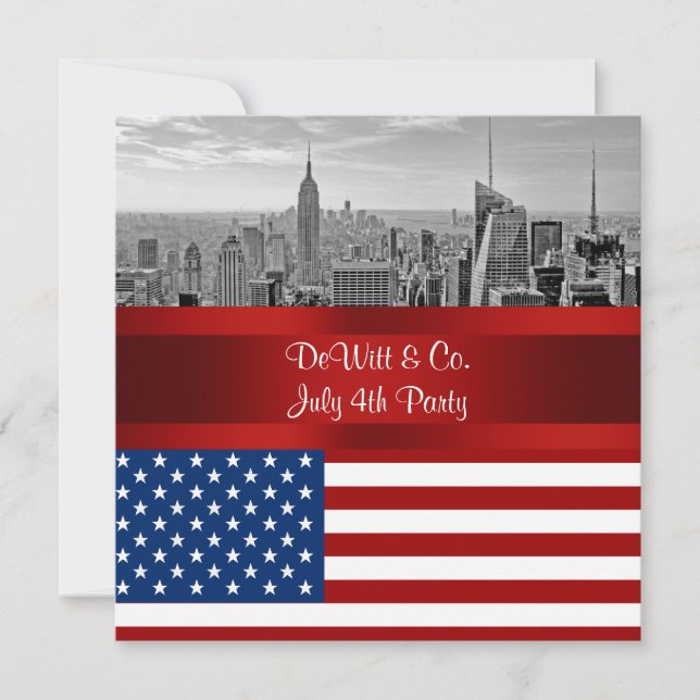 NYC Skyline USA Flag Red White Blue Party Invitation (Front)