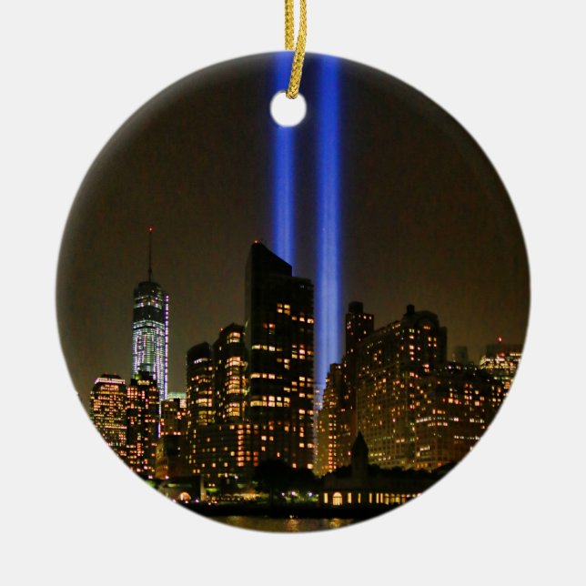 NYC Skyline: WTC  9/11 Tribute In Light 2013 #1 Ceramic Ornament (Front)