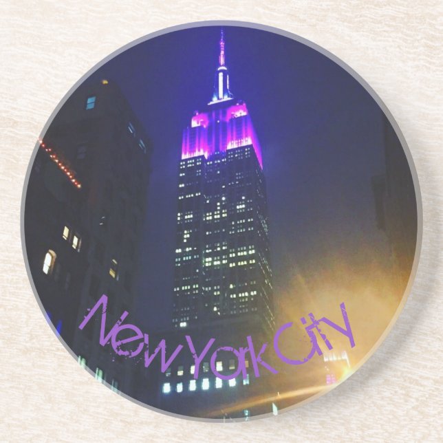 NYC Skyscraper Purple Empire State Building Night Coaster (Front)