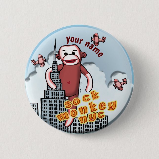 NYC Sock Monkey  6 Cm Round Badge (Front)