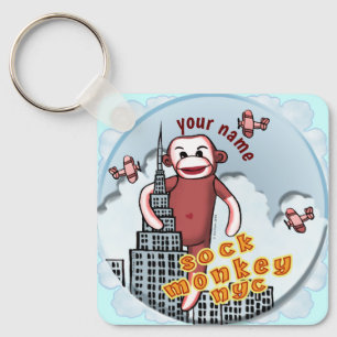 NYC Sock Monkey custom name Key Ring
